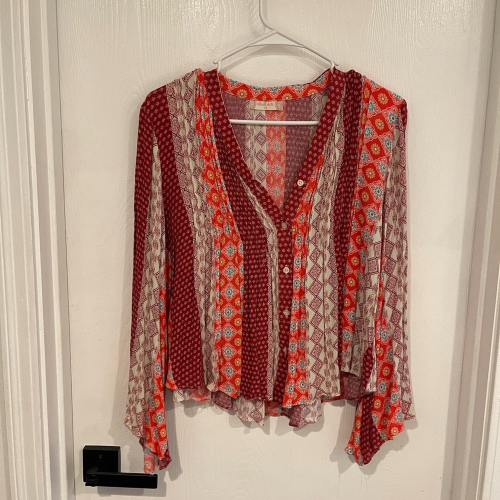 Altar'd State Vibrant Patchwork Blouse - Red and Cream
